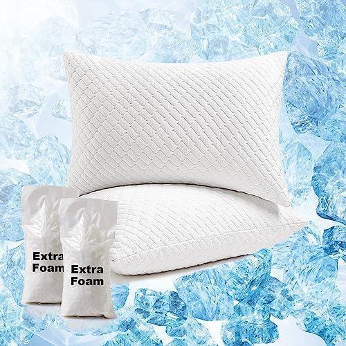 Dreamhood Cooling Memory Foam Pillows King for Sleeping Adjustable Fill Bed Pillows Cool Bamboo Surface Pillows with Washable Pillowcase, Extra Fill Included - SHOP NO2CO2