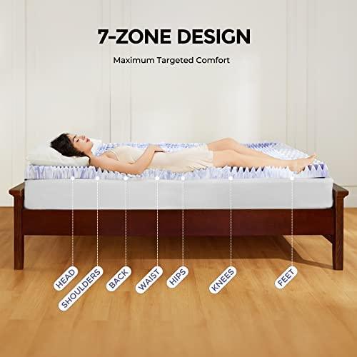 Dreamsmith 3 Inch 7-Zone Queen Memory Foam Mattress Topper, Cooling Gel Infused Foam Mattress Topper Queen for Back Pain, CertiPUR-US Certified Purple - SHOP NO2CO2