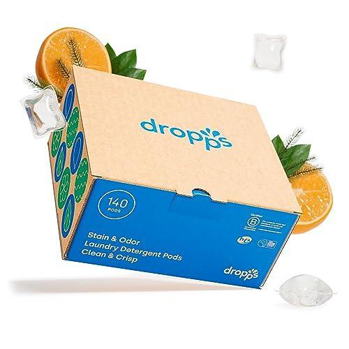 Dropps Stain & Odor Laundry Detergent | Clean & Crisp, 140 Pods | Low-Waste Packaging | Works In All Machines - High Efficiency (HE) Compatible | Powered by Natural Plant-Based Ingredients - SHOP NO2CO2