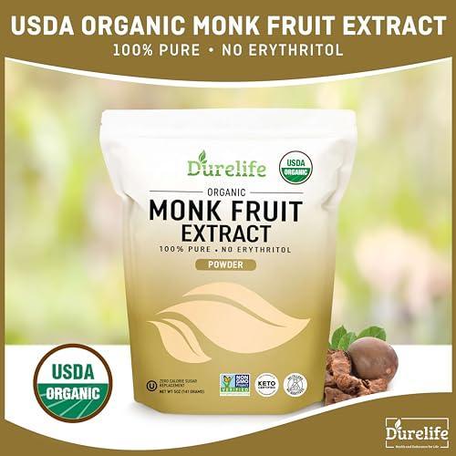 Durelife Organic 100% Pure Monk Fruit sweetener, No Erythritol, Monkfruit Extract Powder, USDA organic NON-GMO Project Verified, Keto Certified, OU kosher No Fillers Zero Calorie Sugar Substitute 5OZ - SHOP NO2CO2