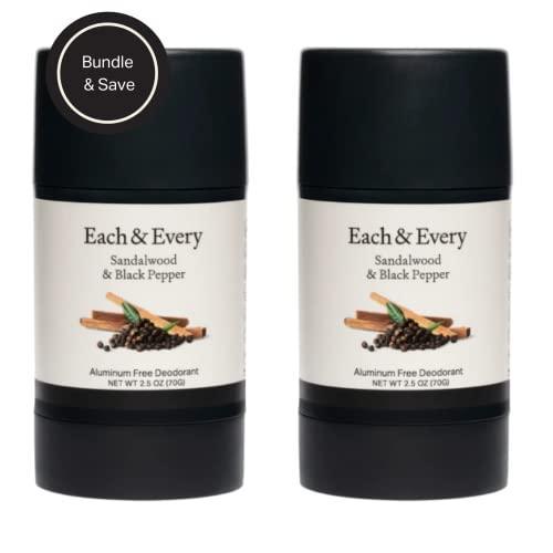 Each & Every 2-Pack Natural Aluminum-Free Deodorant for Sensitive Skin with Essential Oils, Plant-Based Packaging (Sandalwood & Black Pepper) - SHOP NO2CO2