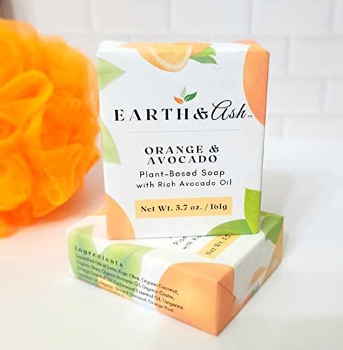 Earth & Ash Natural Soap Bar | Orange & Avocado | Plant Based | Certified Organic Oils and Butters | Nourishing | 100% Pure Essential Oils | 2 Pack | 5.7 oz. - SHOP NO2CO2