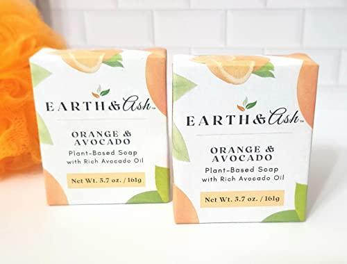 Earth & Ash Natural Soap Bar | Orange & Avocado | Plant Based | Certified Organic Oils and Butters | Nourishing | 100% Pure Essential Oils | 2 Pack | 5.7 oz. - SHOP NO2CO2