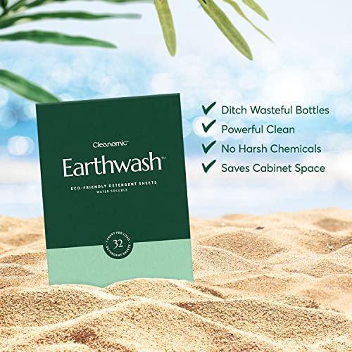 Earthwash Laundry Detergent Sheets (Up To 64 Loads) 32 Scent Free Sustainable Sanitizer Strips - Ideal for Travel & Home Liquidless Laundry by Cleanomic - SHOP NO2CO2