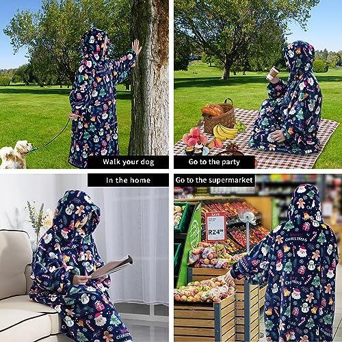 Easy-Going Oversized Flannel Wearable Blanket Hoodie for Adults, One Size Fits All - SHOP NO2CO2