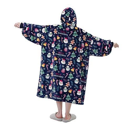 Easy-Going Oversized Flannel Wearable Blanket Hoodie for Adults, One Size Fits All - SHOP NO2CO2