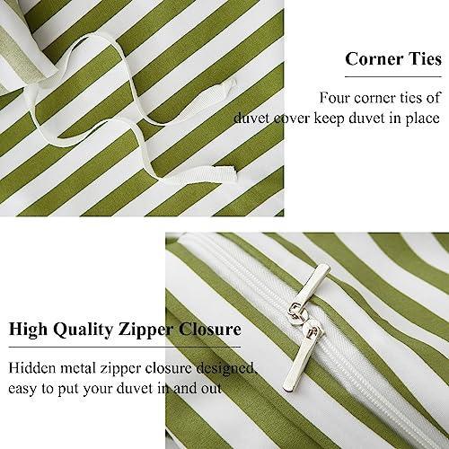 EAVD Duvet Cover Queen Size Green and White Striped Duvet Cover Soft Microfiber Green Striped Bedding Set with 2 Pillowcases Modern Style Geometric Striped Comforter Cover with Zipper Closure - SHOP NO2CO2