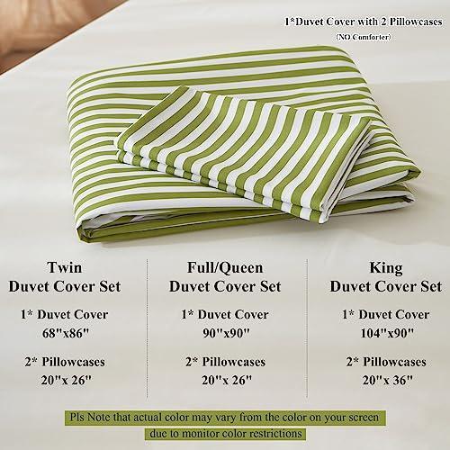 EAVD Duvet Cover Queen Size Green and White Striped Duvet Cover Soft Microfiber Green Striped Bedding Set with 2 Pillowcases Modern Style Geometric Striped Comforter Cover with Zipper Closure - SHOP NO2CO2