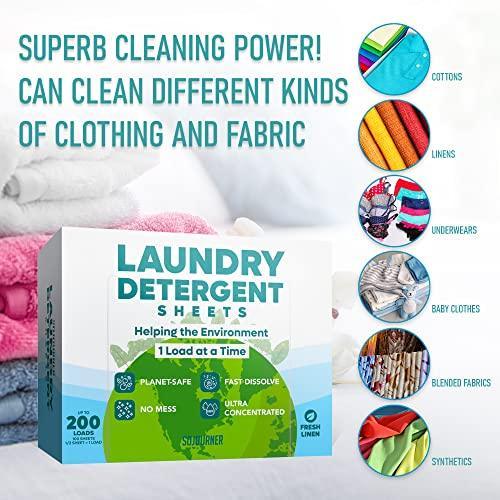 Eco Friendly Laundry Detergent Sheets (100 sheets 200 loads) - Plant based Free and Clear Strips for HE machine, travel, home clothes washing (Fresh Linen) - SHOP NO2CO2