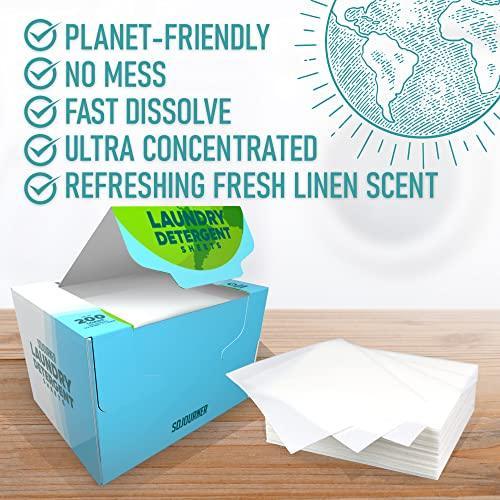 Eco Friendly Laundry Detergent Sheets (100 sheets 200 loads) - Plant based Free and Clear Strips for HE machine, travel, home clothes washing (Fresh Linen) - SHOP NO2CO2