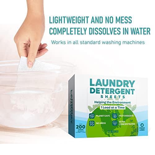 Eco Friendly Laundry Detergent Sheets (100 sheets 200 loads) - Plant based Free and Clear Strips for HE machine, travel, home clothes washing (Fresh Linen) - SHOP NO2CO2