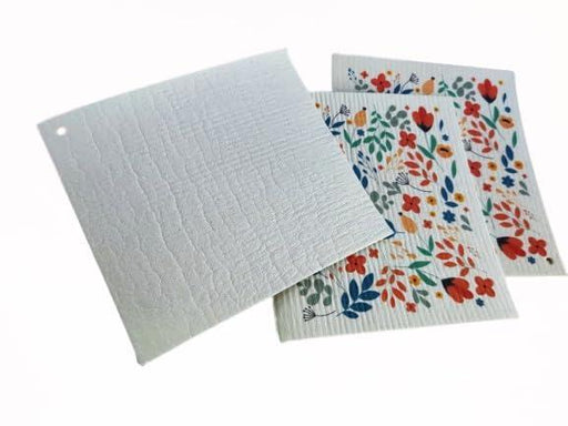 Eco-Friendly Reusable Paper Towels | Floral Print | Set of 5 | Dishwasher and Machine Washer Safe | Punch Hole for Displaying on Paper Towel Purchases | Eco-Friendly and Sustainable - SHOP NO2CO2