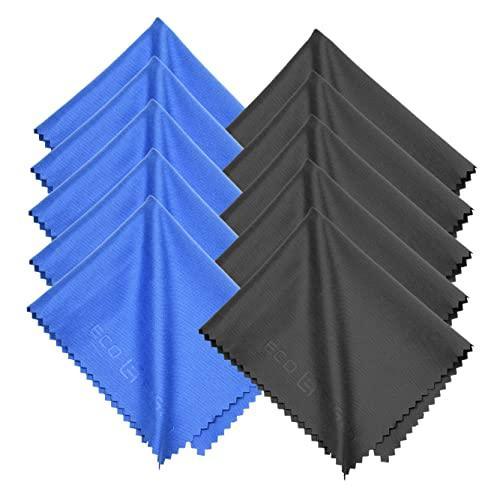 ECO-FUSED Microfiber Cleaning Cloth - 6 x 7 Blue/Black Microfiber Cloth with White Cleaning Cloth - 12 Pack Microfiber Cleaning Cloth for Glasses & Camera Lens - SHOP NO2CO2