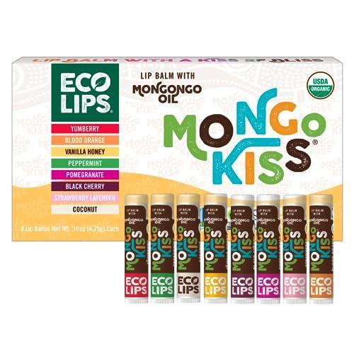 Eco Lips Mongo Kiss Certified Organic Lip Balm Variety 8-pack with Mongongo Oil & Cocoa Butter to Moisturize Dry Chapped Lips | Made in USA - SHOP NO2CO2