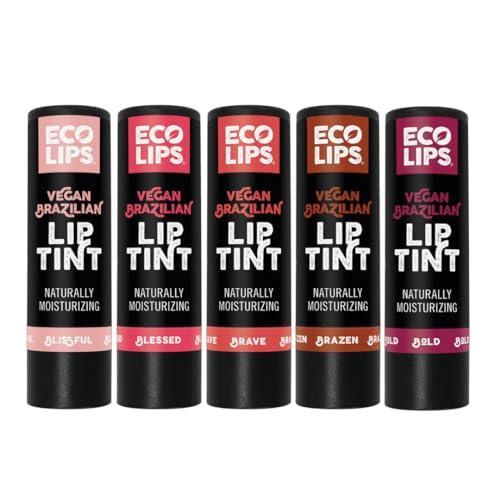 Eco Lips Vegan Cruelty-Free Brazilian Lip Tint Variety Pack - 100% Natural Lip Balm (Blessed, Blissful, Brave, Brazen, Bold) (5 Pack) | Made in USA - SHOP NO2CO2