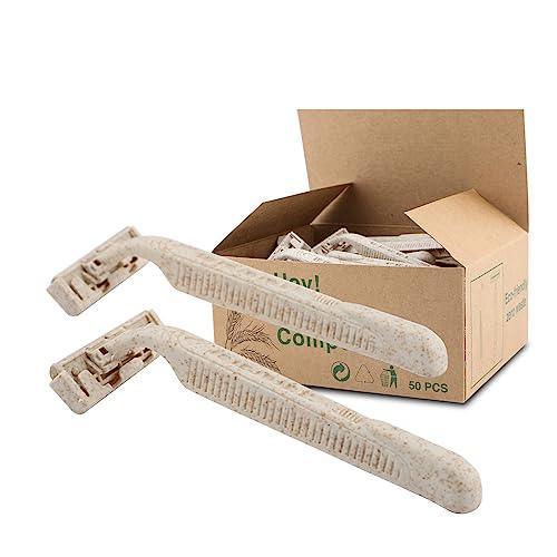 Eco Razors, Disposable Wheat Straw Shavers, 50 Count, Eco-Friendly Product for Men's and Women's Grooming, Biodegradable Single-Use Body & Face Shaver - SHOP NO2CO2