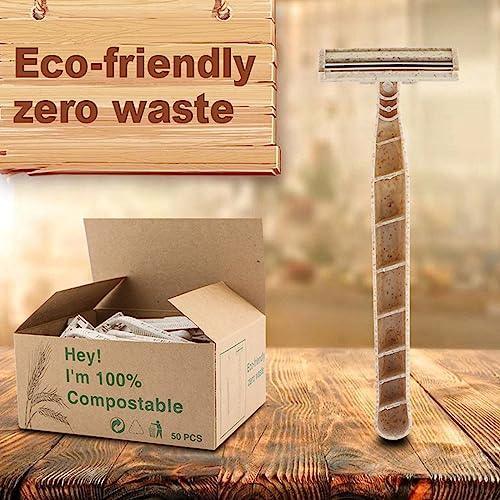 Eco Razors, Disposable Wheat Straw Shavers, 50 Count, Eco-Friendly Product for Men's and Women's Grooming, Biodegradable Single-Use Body & Face Shaver - SHOP NO2CO2