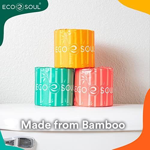 ECO SOUL 100% Bamboo Premium 3Ply Toilet Paper Set of 36 Rolls | 10800 Sheets, 300 Sheets per Roll | Eco-Friendly, Ultra Soft, Septic Safe & Sustainable, Bulk Pack - SHOP NO2CO2