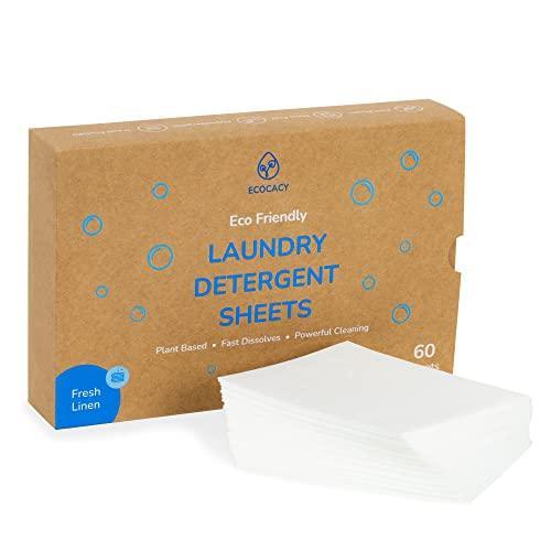 Ecocacy Eco-Friendly Laundry Detergent Sheets - Biodegradable, Zero Waste & Plastic Free - Plant-based, No Mess, Gentle on Skin & Travel-friendly Detergent Strips - Fresh Linen Scent, 60 Sheets - SHOP NO2CO2