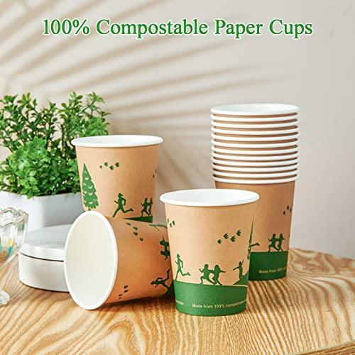 ECOLipak 300 Pack Compostable Paper Cups, 8 oz Biodegradable Disposable Paper Coffee Cups with PLA Lined, Eco friendly Hot Drinking Cups for Party, Picnic,Travel,and Events - SHOP NO2CO2