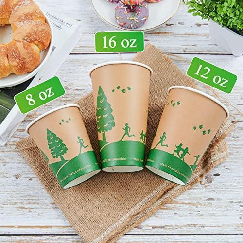 ECOLipak 300 Pack Compostable Paper Cups, 8 oz Biodegradable Disposable Paper Coffee Cups with PLA Lined, Eco friendly Hot Drinking Cups for Party, Picnic,Travel,and Events - SHOP NO2CO2