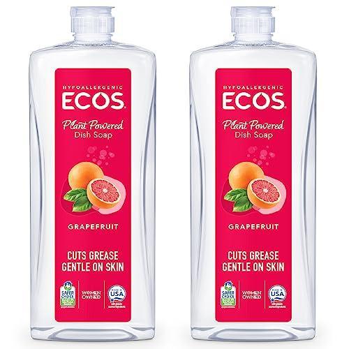 ECOS Dish Soap - Cuts Grease & Food Residue No Harsh Chemicals Hypoallergenic for Sensitive Skin Biodegradable Formula, Recyclable Sustainable Liquid Dishwashing Grapefruit (Pack of 2) - SHOP NO2CO2