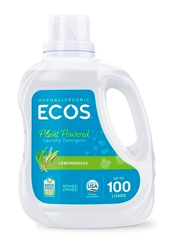 ECOS Laundry Detergent Liquid, 100 Loads - Dermatologist Tested Laundry Soap - Hypoallergenic, EPA Safer Choice Certified, Plant-Powered - Lemongrass, 100 Fl Oz - SHOP NO2CO2