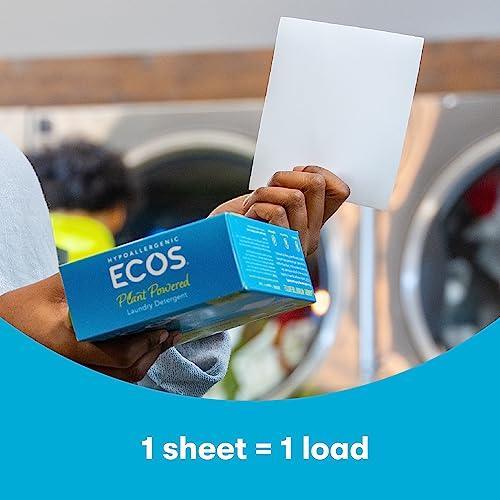 ECOS Laundry Detergent Sheets Vegan, No Plastic Jug, No Mess & Liquid Free - Laundry Sheets in Washer - Hypoallergenic, Plant Powered Laundry Detergent Sheets - Free & Clear 57 Count(Pack of 2) - SHOP NO2CO2