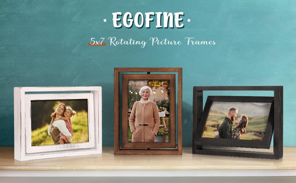 Egofine 2 Pack 5x7 Rotating Floating Picture Frames,Double-Sided Display with HD Glass Front Wooden Distressed Frame for Vertical or Horizontal Tabletop Display, Carbonization - SHOP NO2CO2