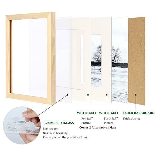 Egofine 5x7 Picture Frame Natural Wood with Plexiglass, Display Pictures 3.5x5/4x6 with Mat or 5x7 Without Mat for Tabletop and Wall Mounting - SHOP NO2CO2