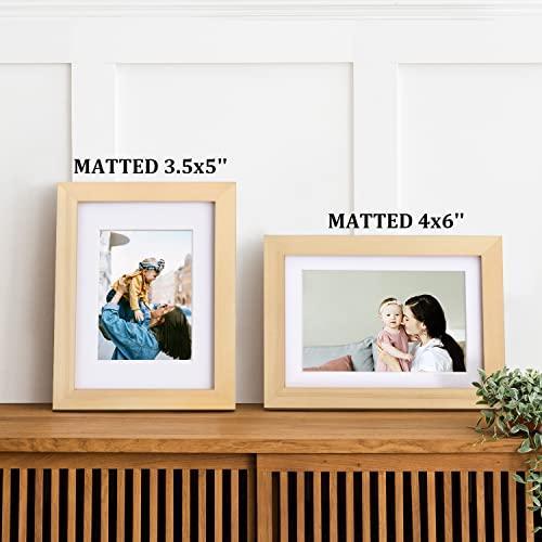 Egofine 5x7 Picture Frame Natural Wood with Plexiglass, Display Pictures 3.5x5/4x6 with Mat or 5x7 Without Mat for Tabletop and Wall Mounting - SHOP NO2CO2