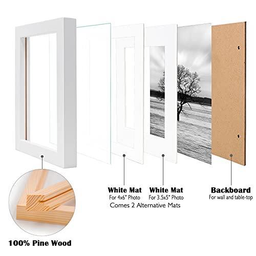 Egofine 5x7 Picture Frames 4 PCS - Made of Solid Wood Covered by Plexiglass Matted for 4x6 and 3.5x5 for Table Top Display and Wall Mounting photo frame White - SHOP NO2CO2