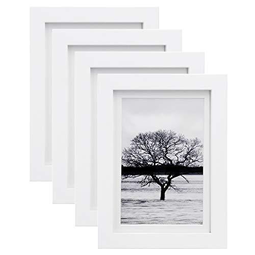 Egofine 5x7 Picture Frames 4 PCS - Made of Solid Wood Covered by Plexiglass Matted for 4x6 and 3.5x5 for Table Top Display and Wall Mounting photo frame White - SHOP NO2CO2