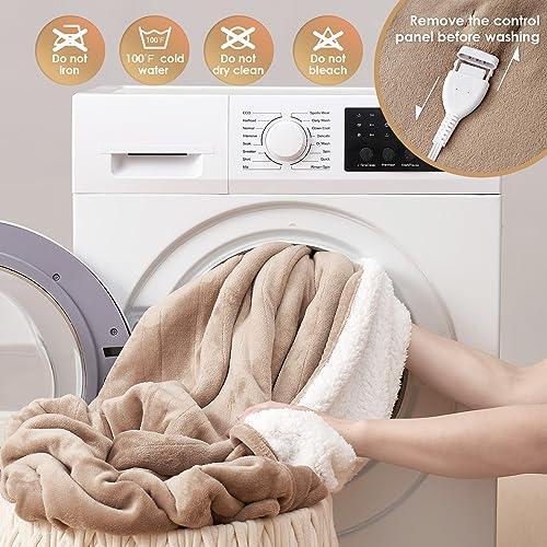 EHEYCIGA Heated Blanket Electric Blanket Throw - Heating Blanket with 5 Heating Levels & 4 Hours Auto Off, Soft Cozy Sherpa Washable Blanket with Fast Heating, 50 x 60 Inches, Camel - SHOP NO2CO2