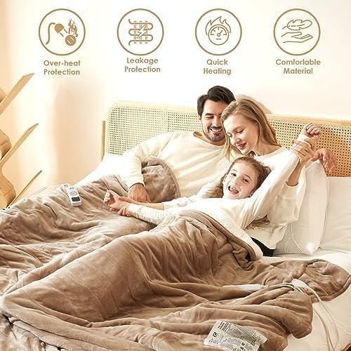 EHEYCIGA Heated Blanket Electric Blanket Throw - Heating Blanket with 5 Heating Levels & 4 Hours Auto Off, Soft Cozy Sherpa Washable Blanket with Fast Heating, 50 x 60 Inches, Camel - SHOP NO2CO2