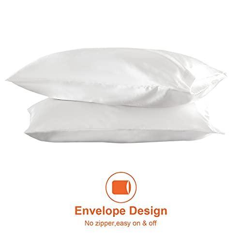 EHEYCIGA Satin Pillowcase for Hair and Skin Silk Pillowcase Set of 2 White Soft Pillow Cases 2 Pack Queen Size 20X30 Inches with Envelope Closure - SHOP NO2CO2