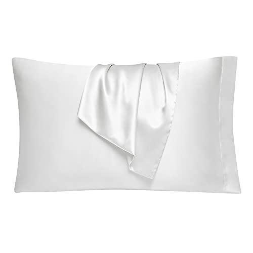 EHEYCIGA Satin Pillowcase for Hair and Skin Silk Pillowcase Set of 2 White Soft Pillow Cases 2 Pack Queen Size 20X30 Inches with Envelope Closure - SHOP NO2CO2