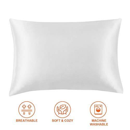 EHEYCIGA Satin Pillowcase for Hair and Skin Silk Pillowcase Set of 2 White Soft Pillow Cases 2 Pack Queen Size 20X30 Inches with Envelope Closure - SHOP NO2CO2