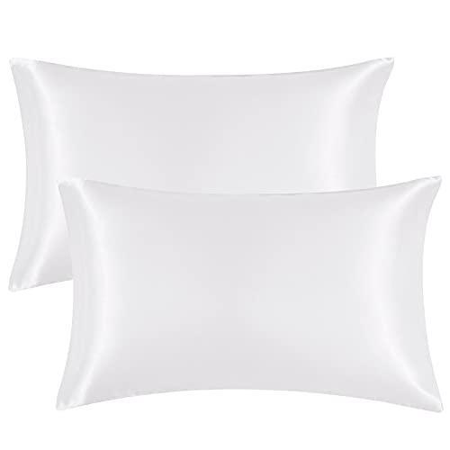 EHEYCIGA Satin Pillowcase for Hair and Skin Silk Pillowcase Set of 2 White Soft Pillow Cases 2 Pack Queen Size 20X30 Inches with Envelope Closure - SHOP NO2CO2