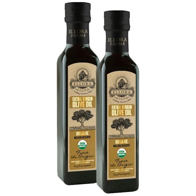 Ellora Farms, USDA Organic Greek Extra Virgin Olive Oil, Single Origin, Traceable, Global Gold Awards, First Cold Press, 8.45 oz. Bottle, Pack of 2 - SHOP NO2CO2