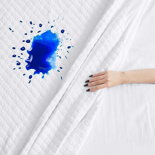 EMONIA King Size Mattress Protector 100% Waterproof 3D Air Fabric Cooling Viscose from Bamboo Breathable&Noiseless Mattress Cover Smooth Soft Washable 8"-21" Deep Pocket Vinyl Free(White Beehive,King) - SHOP NO2CO2