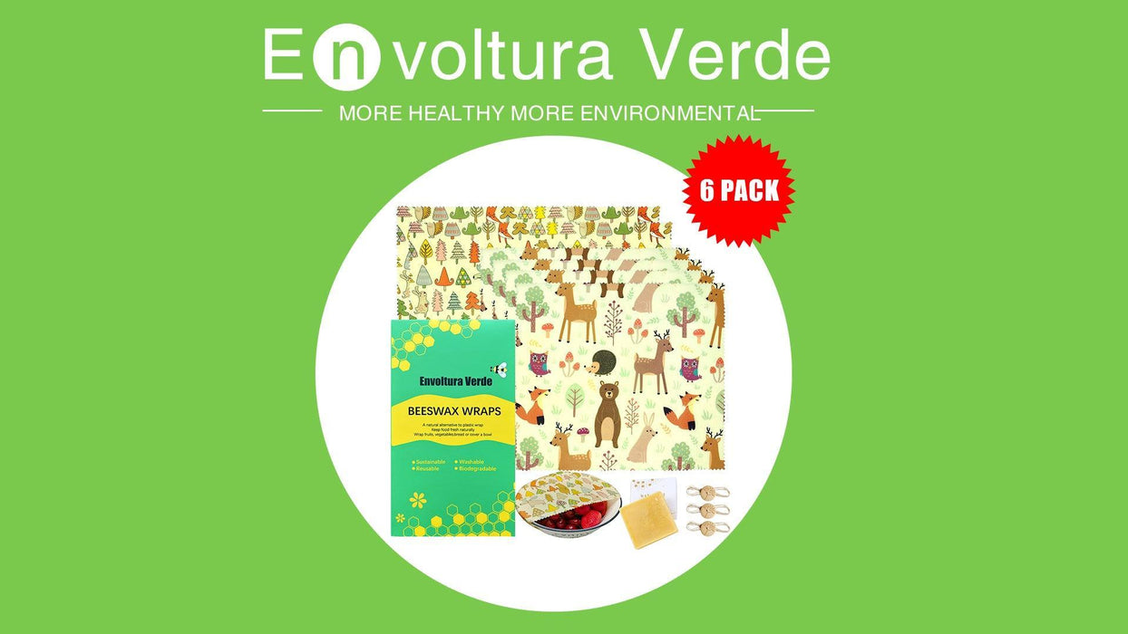 Envoltura Verde Reusable Beeswax Food Wraps 9 Pack, Organic Beeswax Wraps, Eco-Friendly Wax Wrap Sandwich Food Storage Lids, Washable Wax Wraps with Sealing String Three Sizes, Sustainable Gift - SHOP NO2CO2