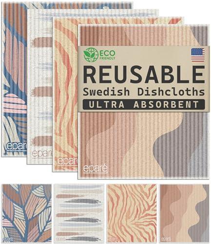 Eparé Swedish Dish Cloths for Kitchen - 8 Pack Absorbent Swedish Washcloths - Disposable Dish Cloths for Washing Dishes - Washable Swedish Dish Clothes - Swedish Sponge Cloths Kitchen Reusable - SHOP NO2CO2