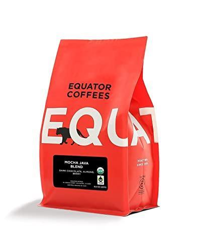 Equator Coffees, Mocha Java Blend, Organic Ground Coffee, Medium Dark Roast, Fresh Roasted, Dark Chocolate & Berry Flavor Notes, Sustainable and Fair Trade Certified, 10.5 oz Bag - SHOP NO2CO2