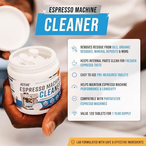 Espresso Machine Cleaning Tablets Descaling - 120 Tabs | Compatible with Breville Barista Express, Gaggia, Delonghi, Jura, Philips | Expresso Maker Backflush Oil Remover Solution Cleaner Clean Tablet - SHOP NO2CO2