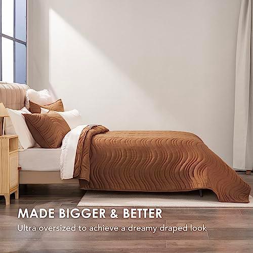 EVERGRACE Oversized Quilt Set 3 Pieces 94" x 96" Queen Bed Quilts Soft Full Size Reversible Bedding Sets Bedspread Lightweight Quilted Comforter Microfiber Coverlet, Burnt Orange - SHOP NO2CO2