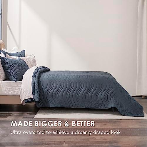 EVERGRACE Oversized Quilt Set 3 Pieces 94" x 96" Queen Bed Quilts Soft Reversible Bedding Bedspread Lightweight Stone-Washed Quilted Comforter Microfiber Coverlet, Foggy Blue - SHOP NO2CO2