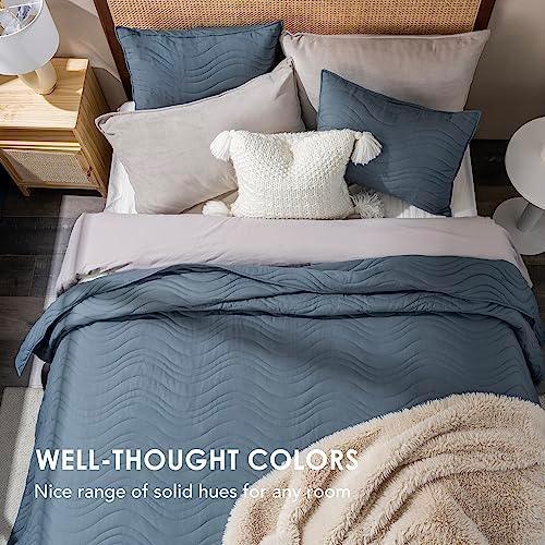 EVERGRACE Oversized Quilt Set 3 Pieces 94" x 96" Queen Bed Quilts Soft Reversible Bedding Bedspread Lightweight Stone-Washed Quilted Comforter Microfiber Coverlet, Foggy Blue - SHOP NO2CO2