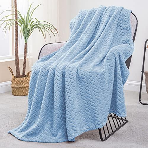 Exclusivo Mezcla Extra Large Flannel Fleece Throw Blanket, 50x70 Inches Leaves Pattern Soft Throw Blanket for Couch, Cozy, Warm, and Lightweight Blanket for Winter, Baby Blue Blanket - SHOP NO2CO2