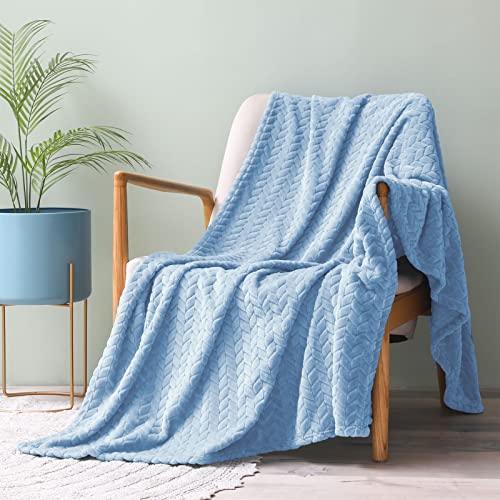 Exclusivo Mezcla Extra Large Flannel Fleece Throw Blanket, 50x70 Inches Leaves Pattern Soft Throw Blanket for Couch, Cozy, Warm, and Lightweight Blanket for Winter, Baby Blue Blanket - SHOP NO2CO2